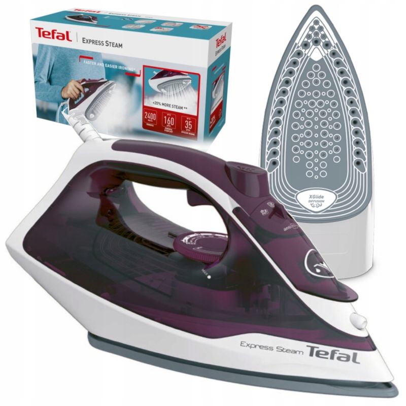 Tefal Express Steam FV2835E0 ferro da stiro Ferro da stiro a secco e a  vapore Piastra Cerilium 2400 W Porpora, Bianco 